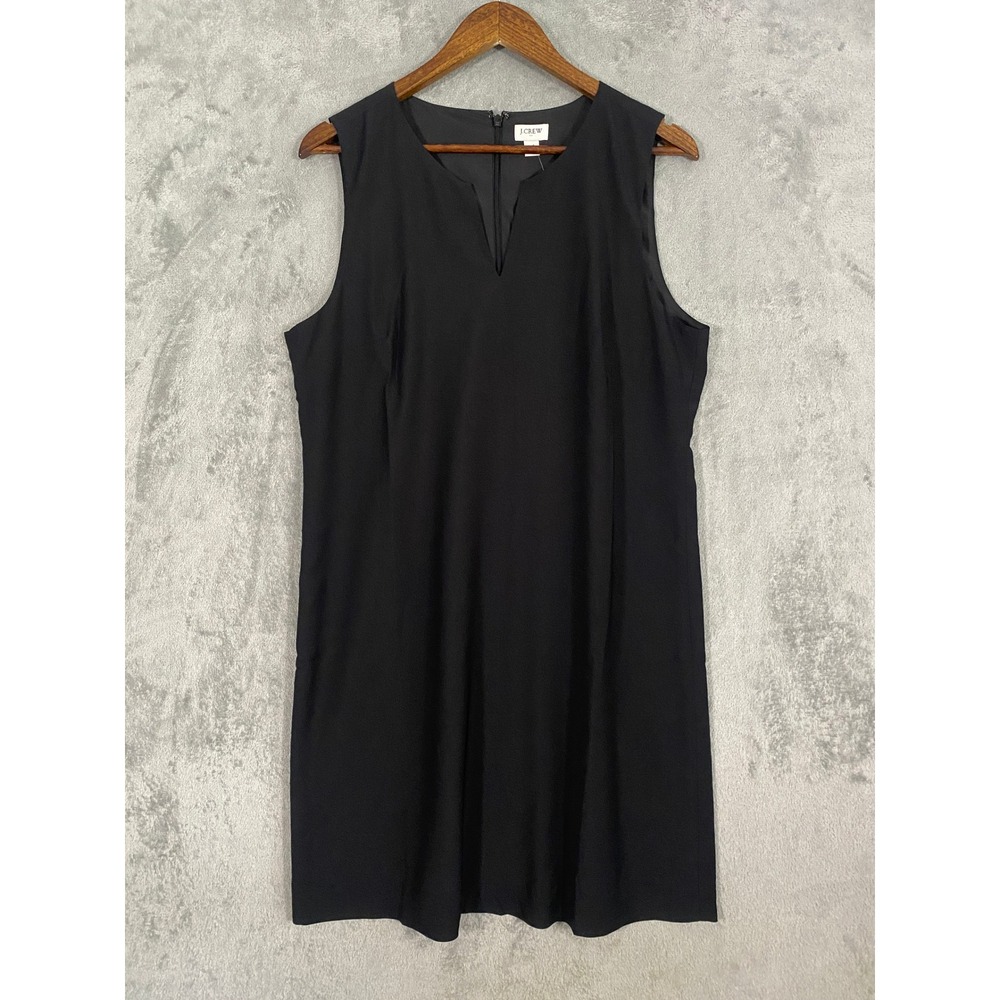 J.Crew Dress Sz 14 Black Sleeveless Notch Neck Shift Minimalist Classic LBD NWT